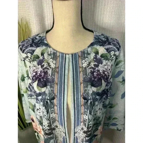 Easy wear By Chicos Women’s 2 US L Semi Sheer 3/4 Sleeve Open Front Cardigan - Picture 2 of 14